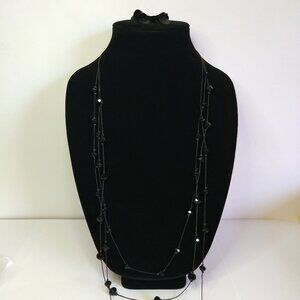 Black Faceted Bead Long Multistrand Necklace and Dangle Earring Set Whimsigoth